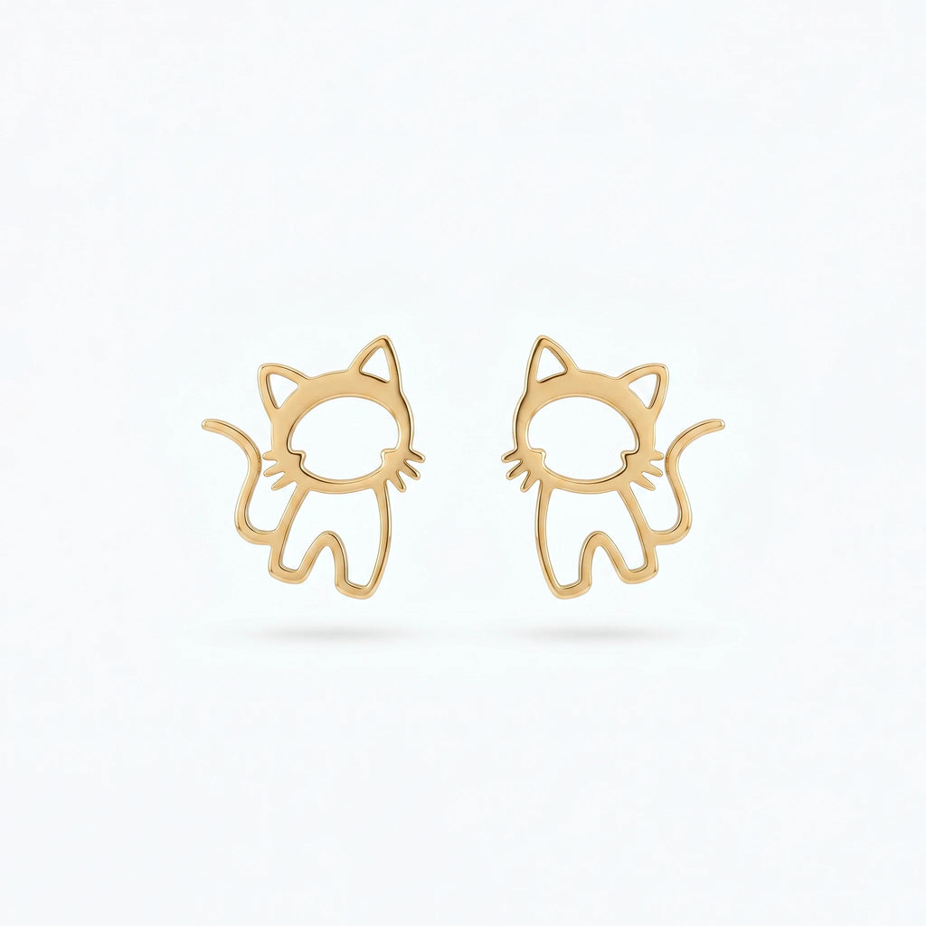 QIAOREN 11876Trendy Hollow Cat Stud Earrings Stainless Steel 18K Gold Plated Cute Kitten Outline Jewelry for Women Girls US Hot
