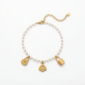 QIAOREN 13316 Pearl Anklet with Lock, Padlock & Sun Spade Charms, Retro Stackable Foot Jewelry Gift for Ladies Daily Casual Wear