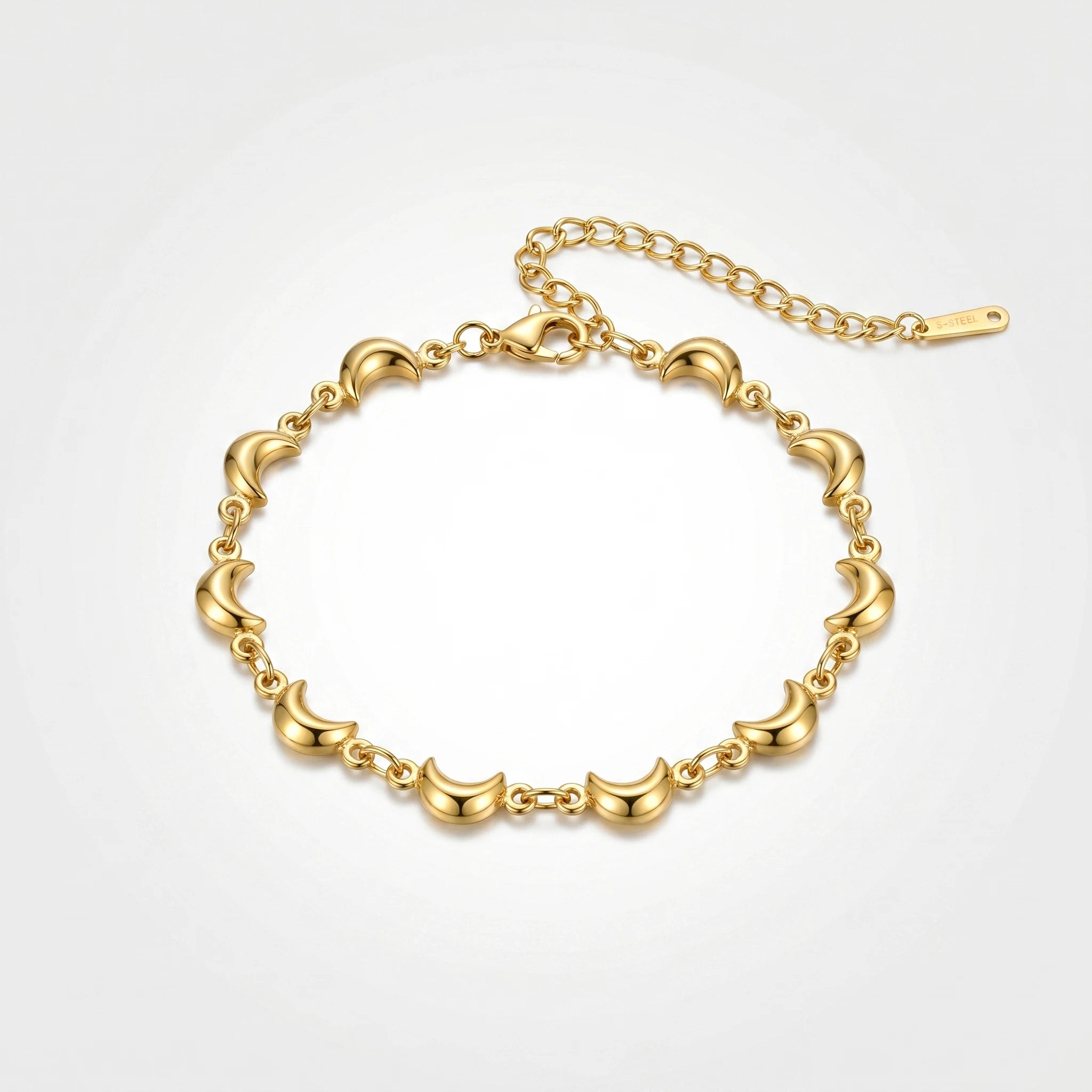 QIAOREN12059 Anti-tarnish Solid Stainless Steel Puffy Moon Charm Bracelet Lobster Clasp Stackable Gift for European Ladies
