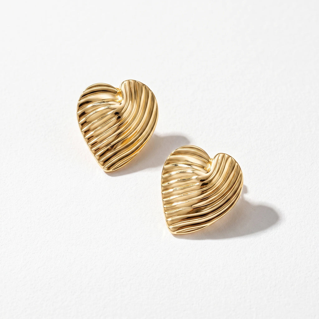 QIAOREN 13272 Gold Tone Irregular Wavy Oval Stud Earrings Smooth Polished Twisted Fluid Shape Click Back Studs Abstract
