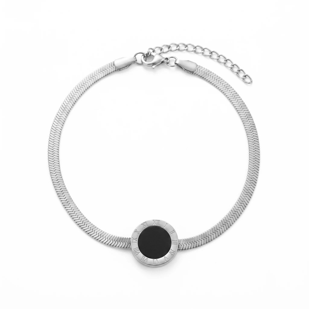 QIAOREN 11045 Luxury Gold Roman Numeral Anklet Stainless Steel Waterproof Snake Chain Beach Jewelry for Women