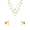 QIAOREN 11569 18K Gold Plated Stainless Steel Layered Necklace Earrings Set, Minimalist V Shape Triangle Vertical Bar Jewelry