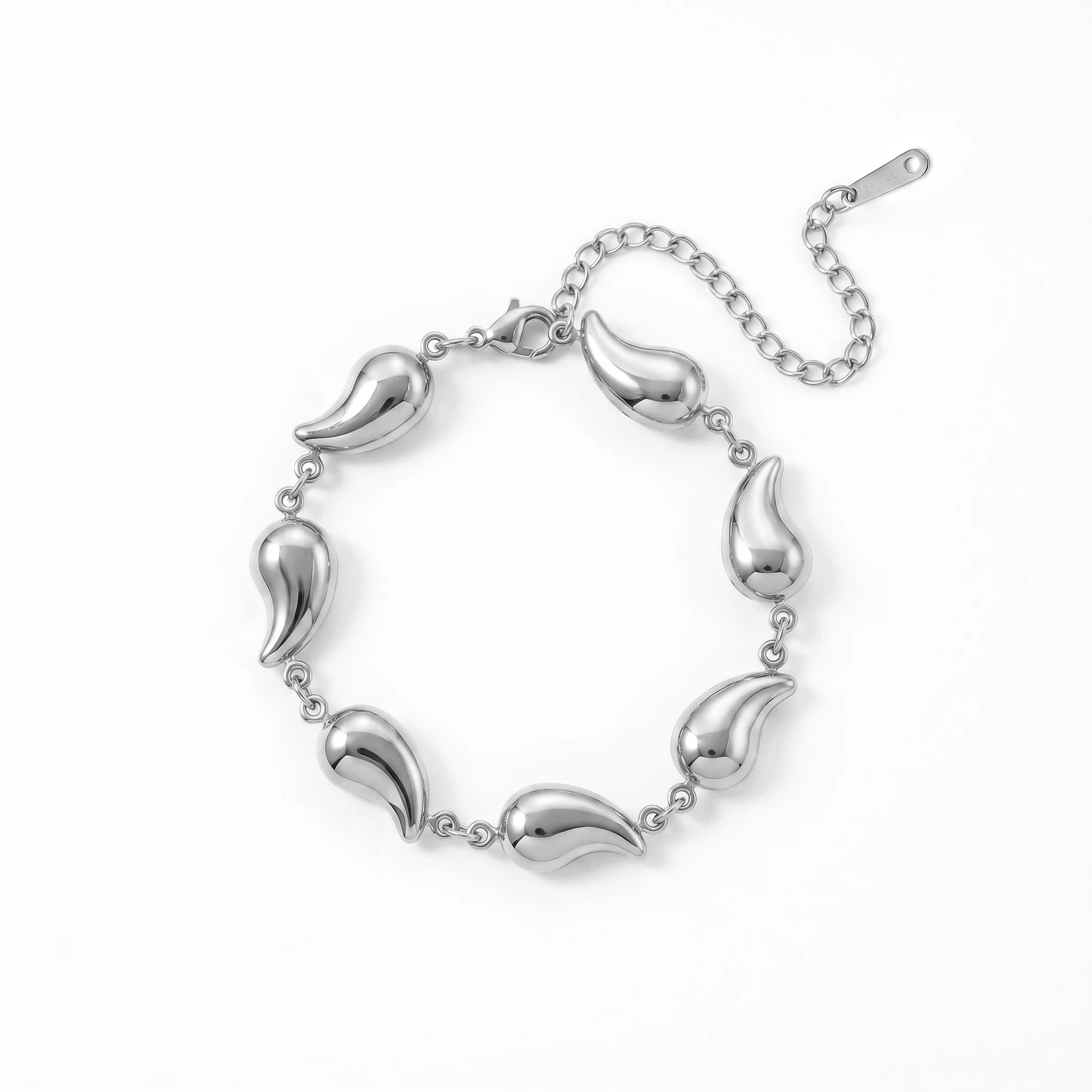 QIAOREN 12031Trend Minimal Jewelry Stainless Steel Solid Curved Horn Bead Bracelet Adjustable Extension Link Chain