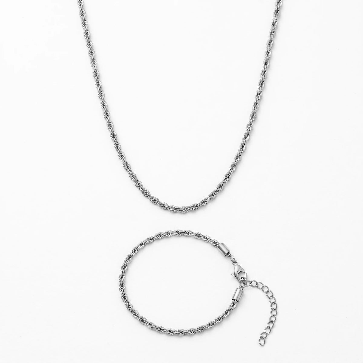 QIAOREN 11497 Minimalist Unisex Twisted Rope Chain Jewelry Set 18K Gold Plated Stainless Steel Daily Wear