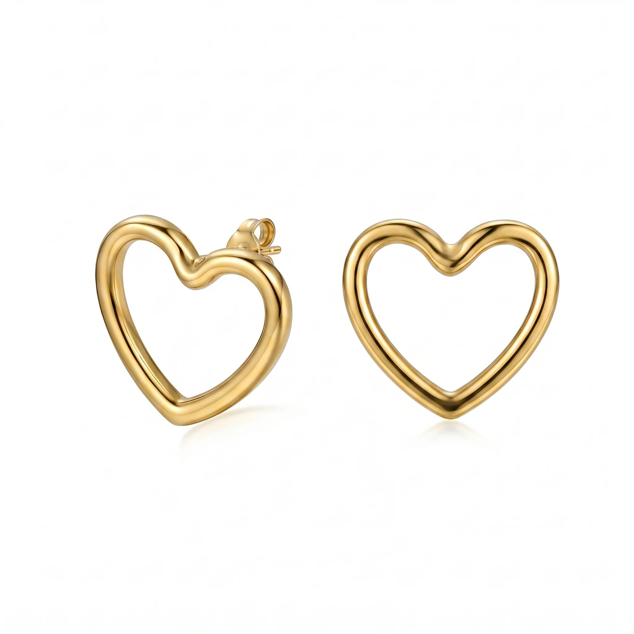 QIAOREN 11194 Minimalist Hollow Heart Stud Earrings Gold Stainless Steel Romantic Love Earrings for Women
