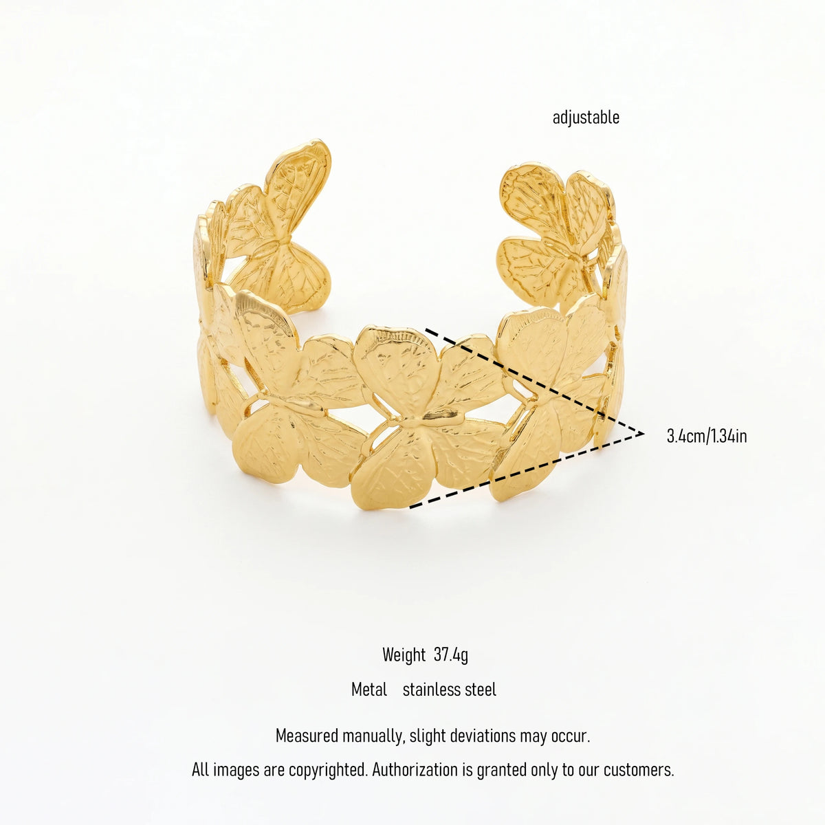 QIAOREN 12726 Vintage Interconnected Sculpted Butterfly Wide Cuff Bangle  Stainless Steel Gold Bracelet Bridal Birthday Gift