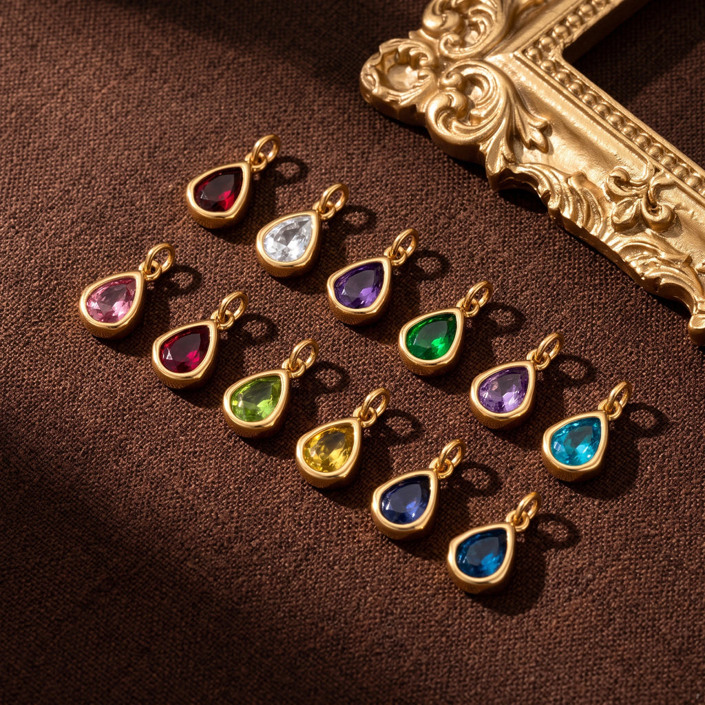 QIAOREN 13918-29 Birthstone Bezel Set Teardrop Pear Shape Charm Pendant with Multicolor CZ Stone for Making DIY