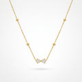 QIAOREN 13509 Dainty Crystal Bow Pendant Station Necklace with Round Beaded Thin Cable Chain, Gold Mini Bowknot CZ Necklace