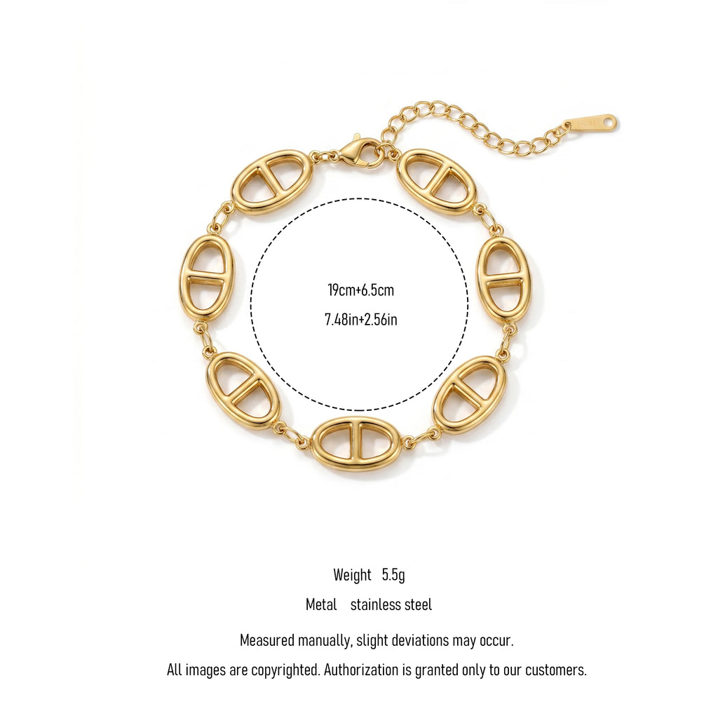 QIAOREN 12049 Anti-tarnish Stainless Steel Oval Double Hole Chain Bracelet Lobster Clasp Adjustable  Bracelet Gift for US Ladies