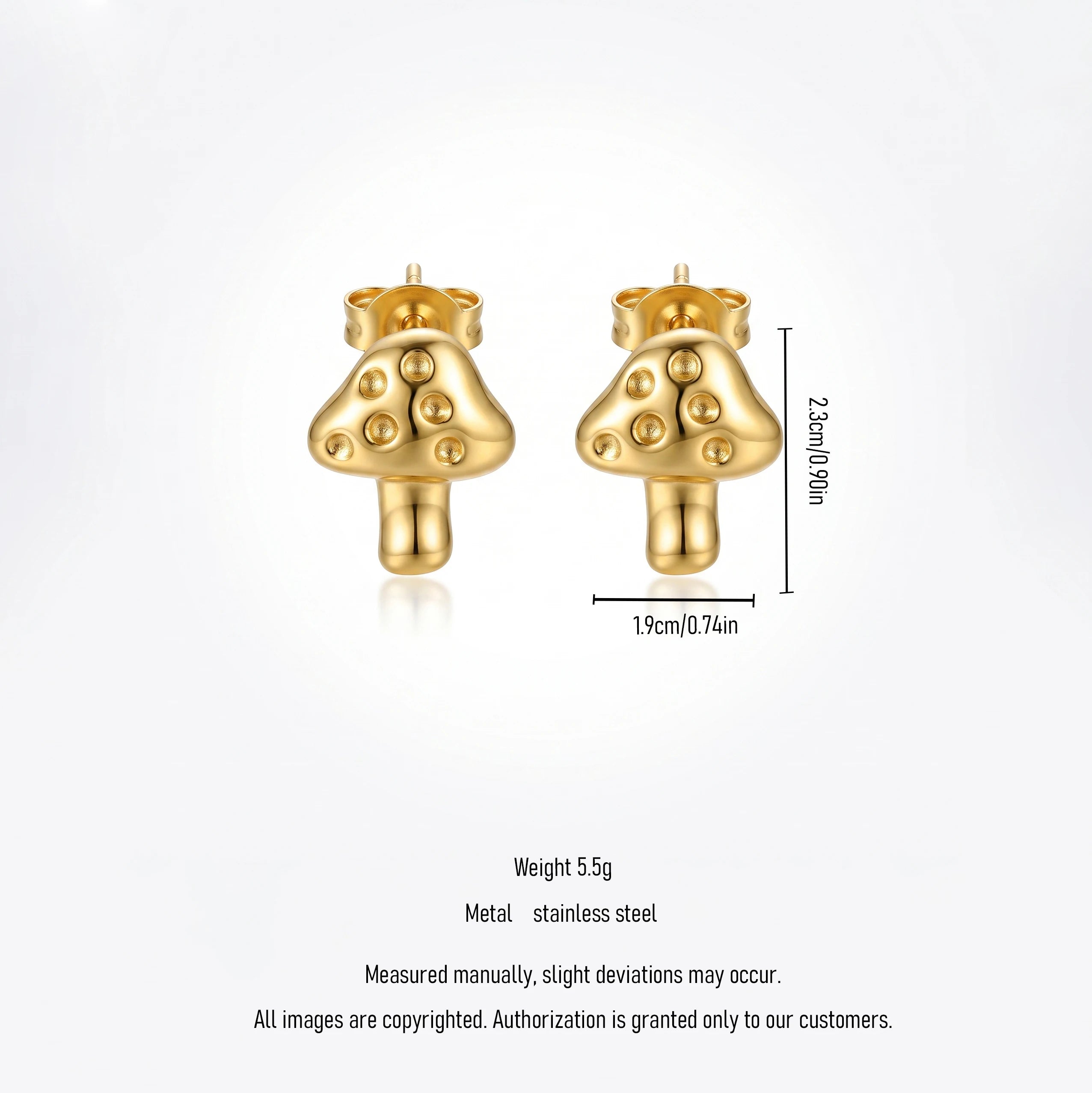 QIAOREN 13242 18K Gold Plated Stainless Steel Mini Mushroom Stud Earrings Cute Polished Spot Mushroom Earring