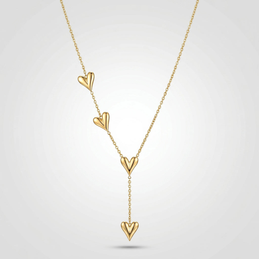 QIAOREN 12880 18K Gold Plated Puffy Heart Y Necklace, Waterproof Tarnish Free Stainless Steel Lariat Heart Jewelry for Women