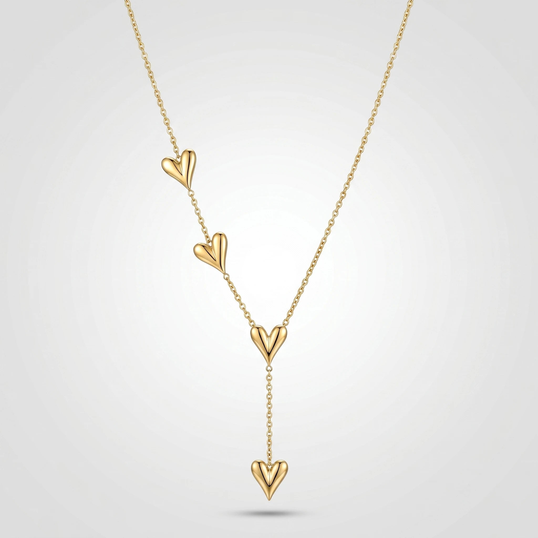 QIAOREN 12880 18K Gold Plated Puffy Heart Y Necklace, Waterproof Tarnish Free Stainless Steel Lariat Heart Jewelry for Women