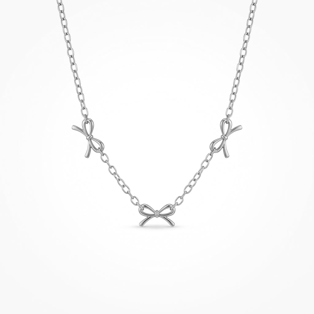 QIAOREN 12868 18K Gold Plated Coquette Bow Necklace, Waterproof Tarnish Free Stainless Steel Ribbon Charm Jewelry for Women