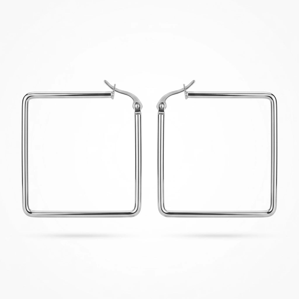 QIAOREN12319 Elegant 90s Retro Square Hoops Gold Stainless Steel Sleek Geometric Thin Tube Statement Hoop Earrings Gift Women