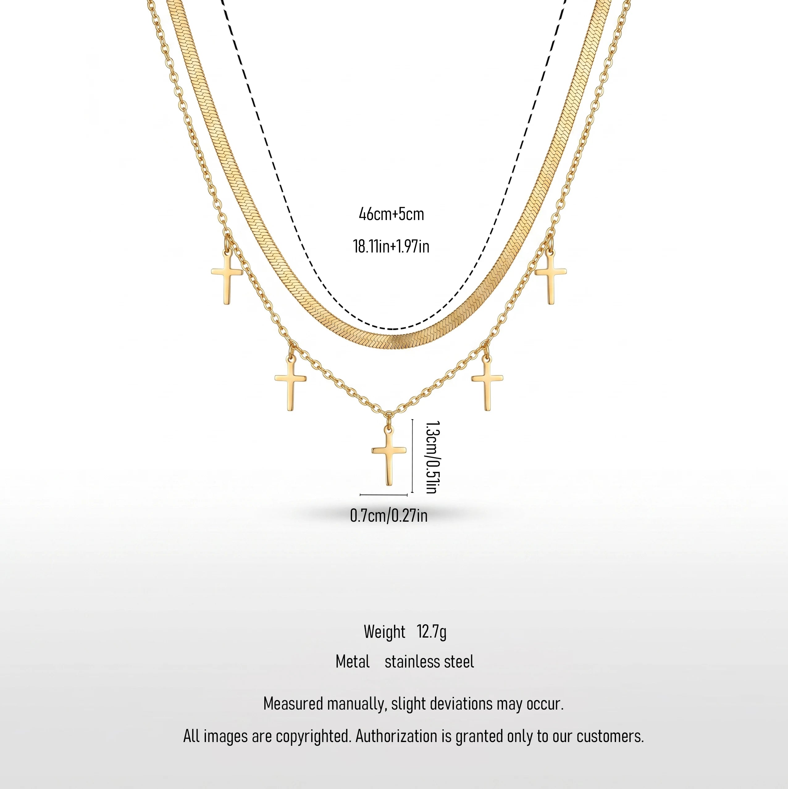 QIAOREN 11901 Women's 18K Gold Plated Stainless Steel Anti-Tarnish Double Layer Herringbone Chain Trendy Party Multiple Necklace