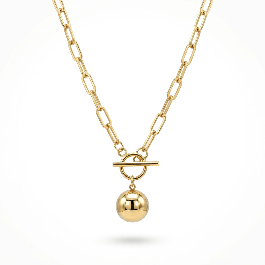 QIAOREN 11805 Boho Beach Toggle Pendant Necklace 18K Gold Stainless Steel Waterproof Paperclip Chain Vacation Jewelry for Women