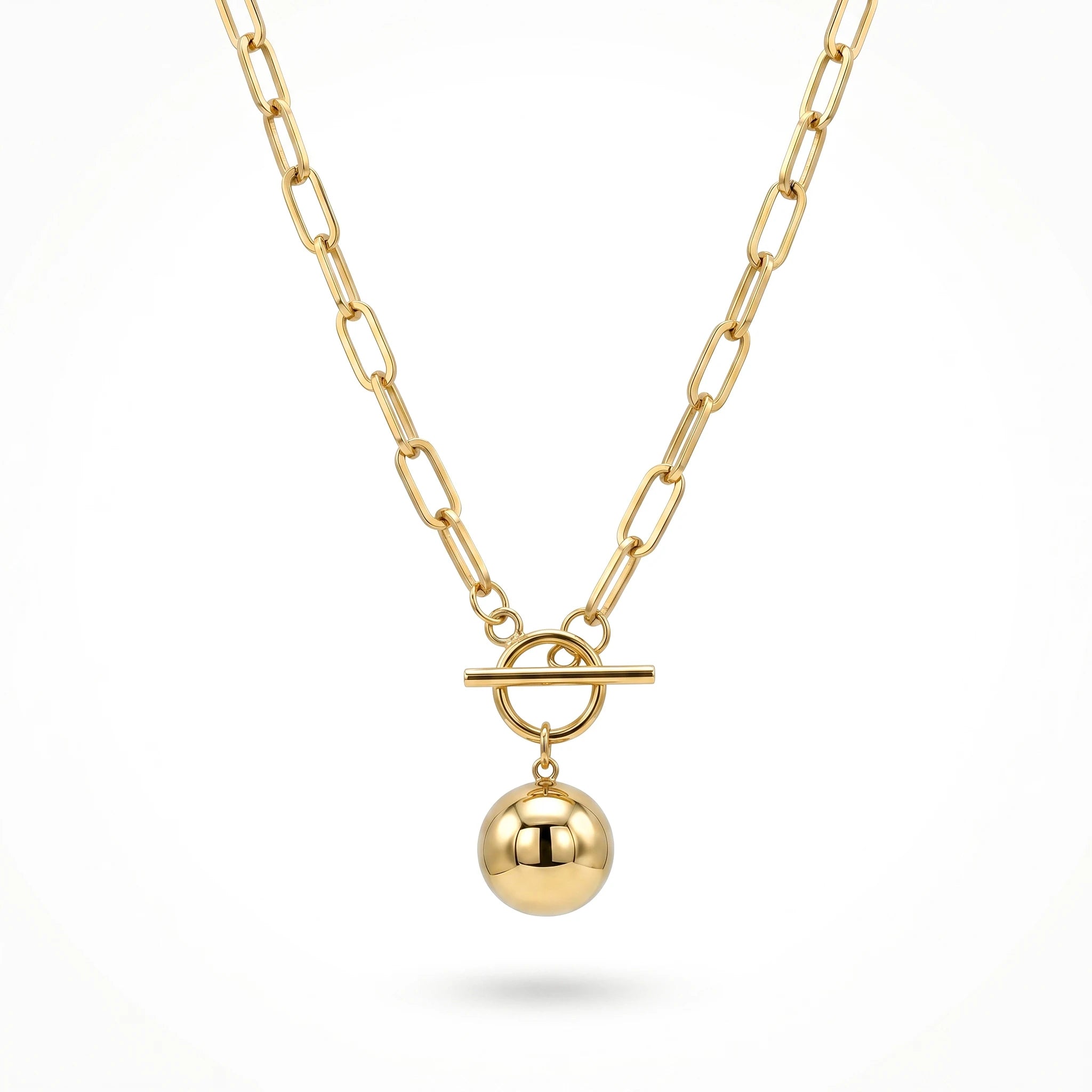 QIAOREN 11805 Boho Beach Toggle Pendant Necklace 18K Gold Stainless Steel Waterproof Paperclip Chain Vacation Jewelry for Women