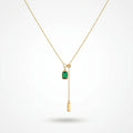 QIAOREN 13554 Stainless Steel Green Gemstone Pendant Necklace Gold Dainty Adjustable Chain Minimalist Jewelry for Women
