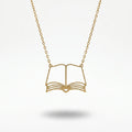 QIAOREN 10806 Hypoallergenic Gold Plated Stainless Steel Open Book Charm Necklace Unisex Dainty Trendy Everyday Bookish Jewelry