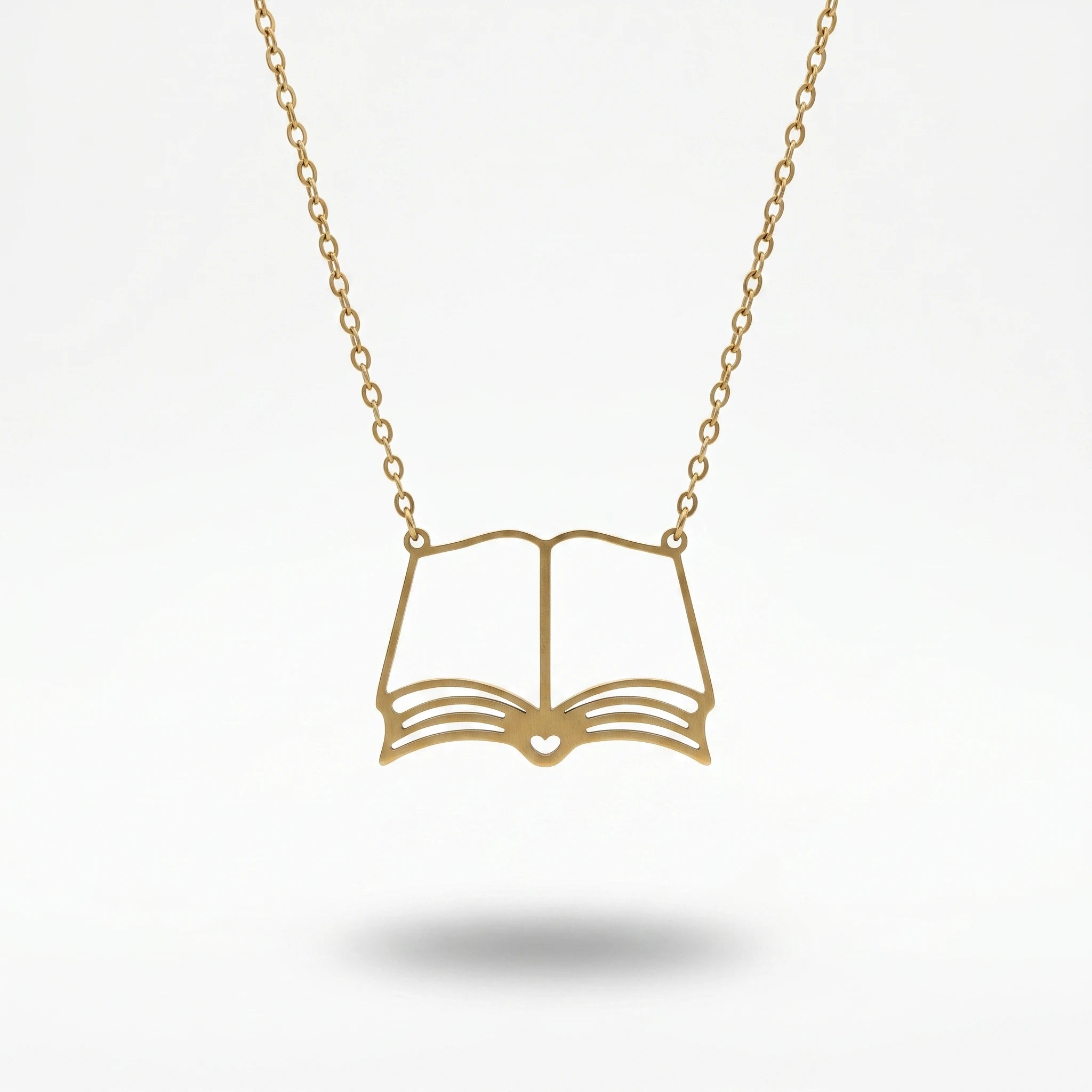 QIAOREN 10806 Hypoallergenic Gold Plated Stainless Steel Open Book Charm Necklace Unisex Dainty Trendy Everyday Bookish Jewelry