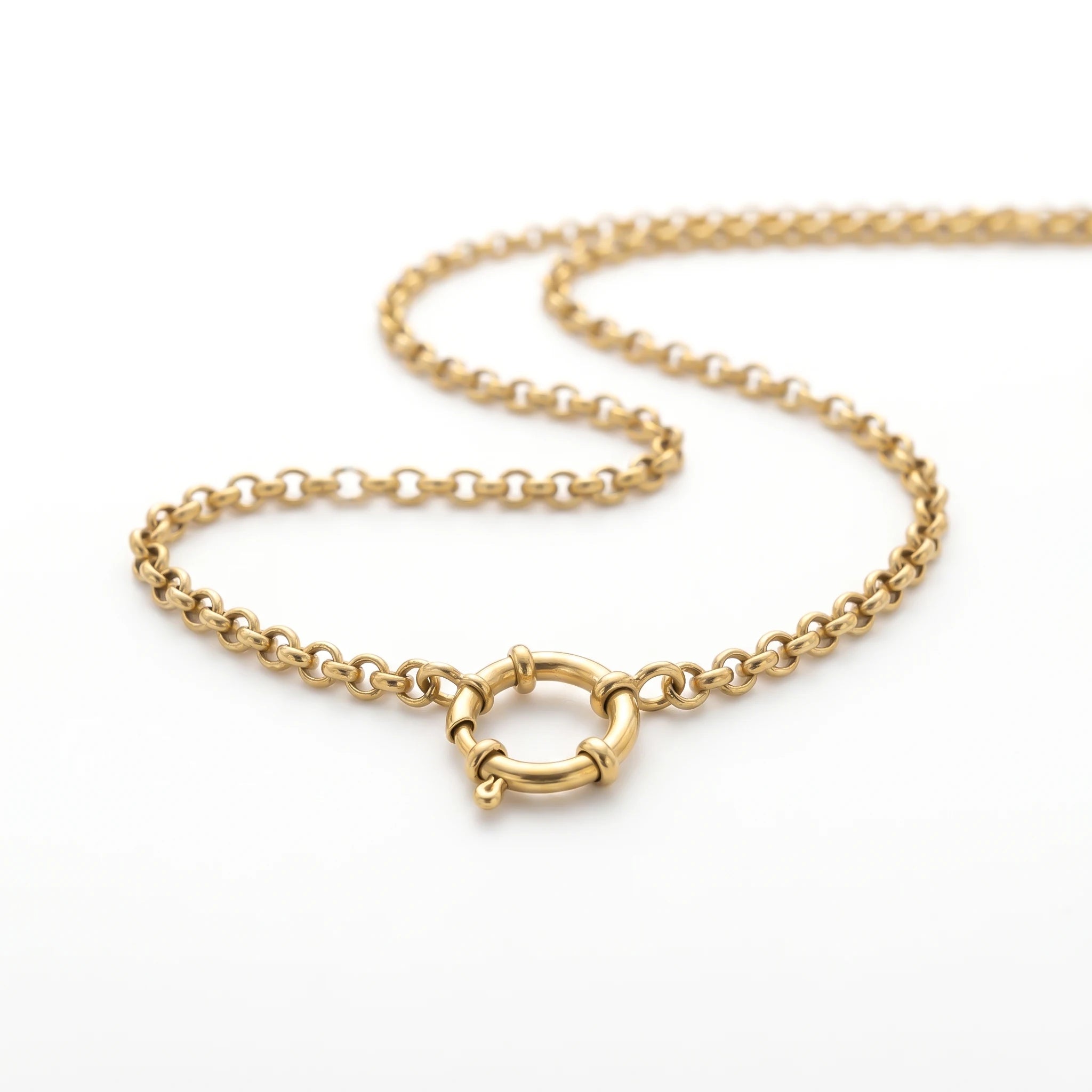 QIAOREN 11333 18K Gold Plated Solid Bean Chain Choker Necklace Stainless Steel Tarnish Free Waterproof Jewelry