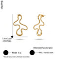 QIAOREN 14061 Polished Gold Abstract Wavy Open Stud Earrings, Irregular Fluid Squiggle Line Hollow Shape Ear Stud Jewelry Gift
