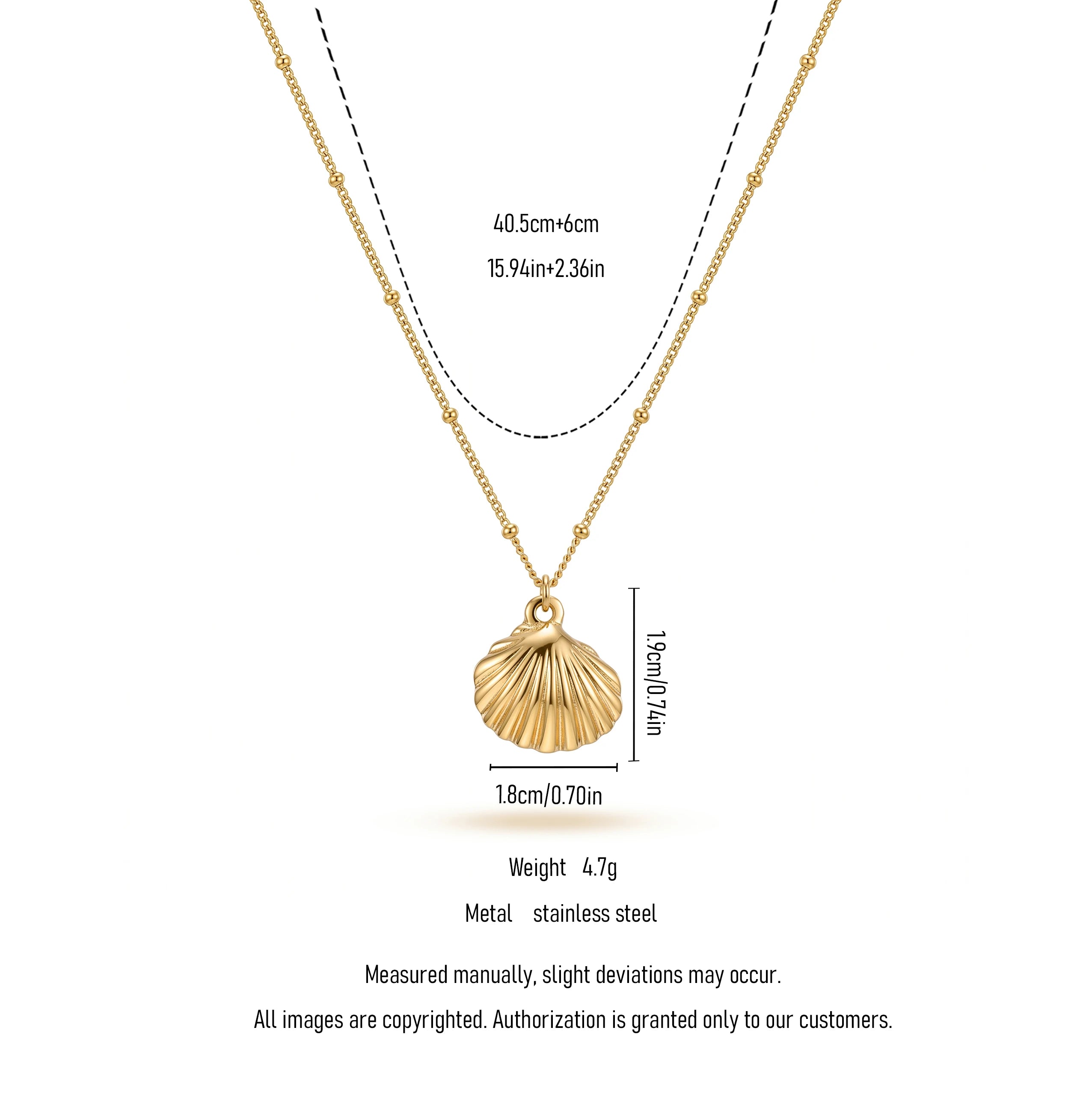 QIAOREN 13552 Stainless Steel Shell Necklace Gold Seashell Pendant Beaded Chain Summer Beach Jewelry Women Fashion Accessories