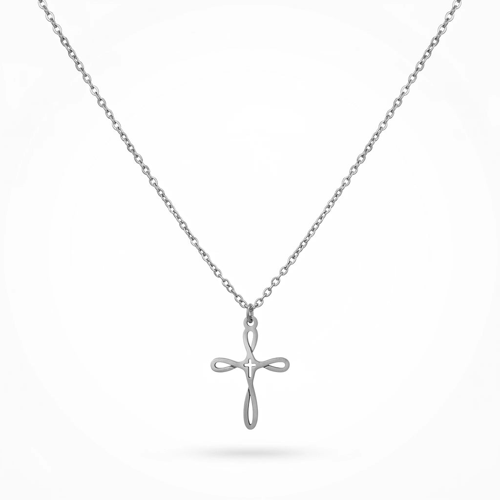 QIAOREN 10662 Dainty Fluid Cross Pendant Necklace 18K Gold Plated Stainless Steel  Women's Everyday Layering Gift Necklace