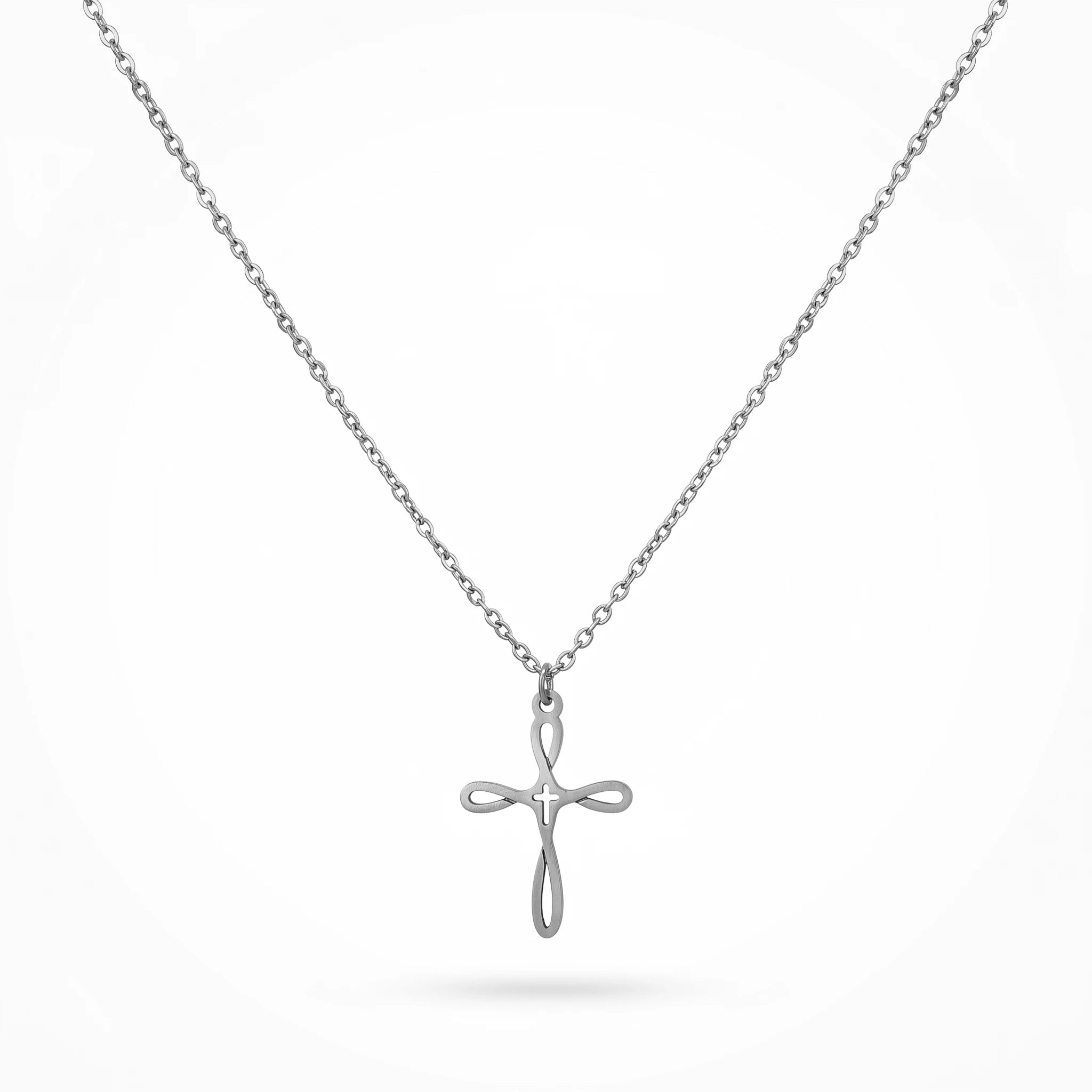 QIAOREN 10662 Dainty Fluid Cross Pendant Necklace 18K Gold Plated Stainless Steel  Women's Everyday Layering Gift Necklace