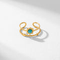 QIAOREN 13146-50 5Pcs Gold Turquoise Open Cuff Ring Set, Boho Hollow Inlaid Turquoise Stainless Steel Stackable Jewelry