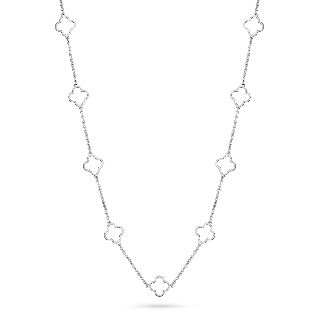 QIAOREN 11357 18K Gold Plated Open Clover Station Necklace Stainless Steel Tarnish Free Waterproof Jewelry