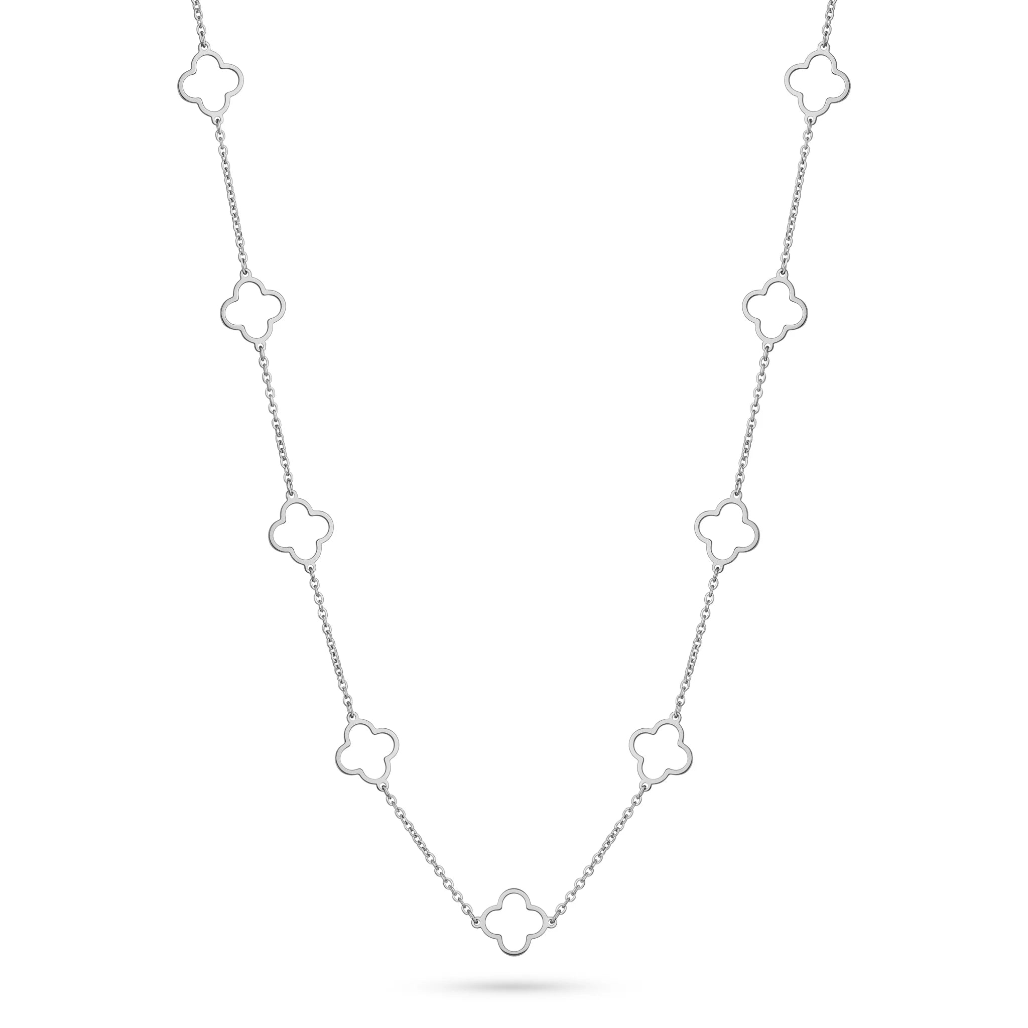 QIAOREN 11357 18K Gold Plated Open Clover Station Necklace Stainless Steel Tarnish Free Waterproof Jewelry