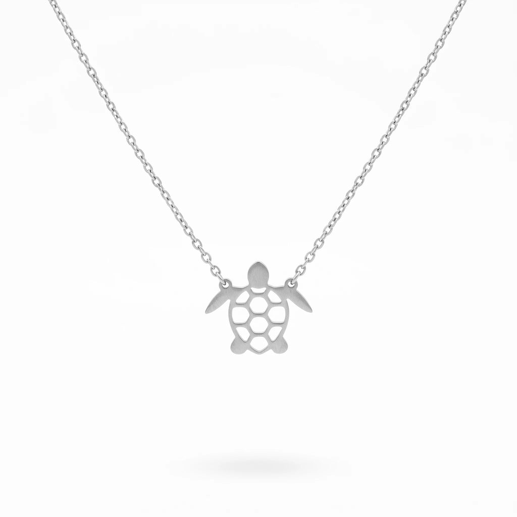 QIAOREN 11329 Women's Trendy 18K Gold Plated Hollow Sea Turtle Pendant Necklace Stainless Steel Tarnish Free Waterproof Jewelry