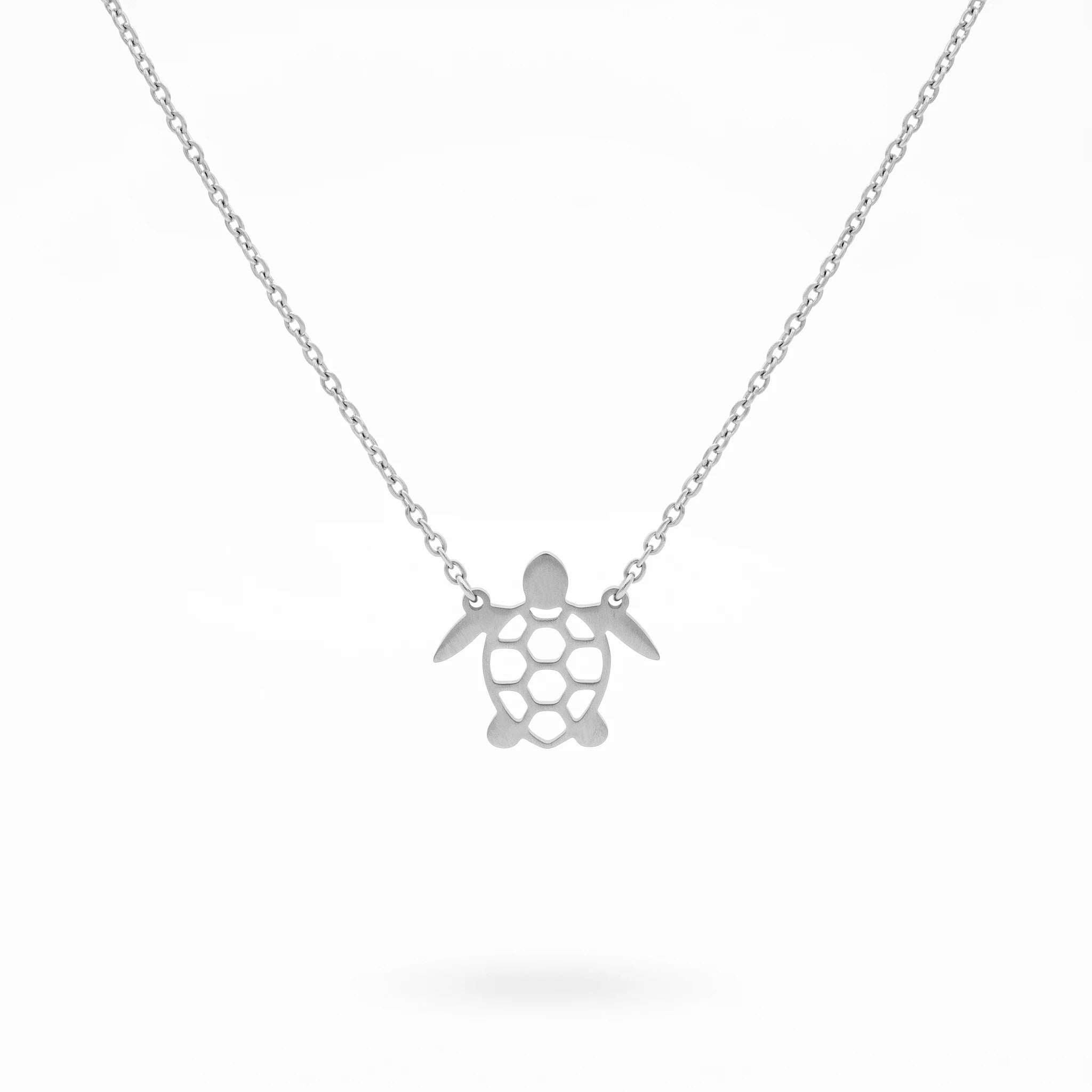 QIAOREN 11329 Women's Trendy 18K Gold Plated Hollow Sea Turtle Pendant Necklace Stainless Steel Tarnish Free Waterproof Jewelry