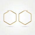 QIAOREN 12325 Trendy Geometric Hexagon Hoop Earrings Gold Stainless Steel Sleek Six Sided Polygon Large Hoops Women US EU
