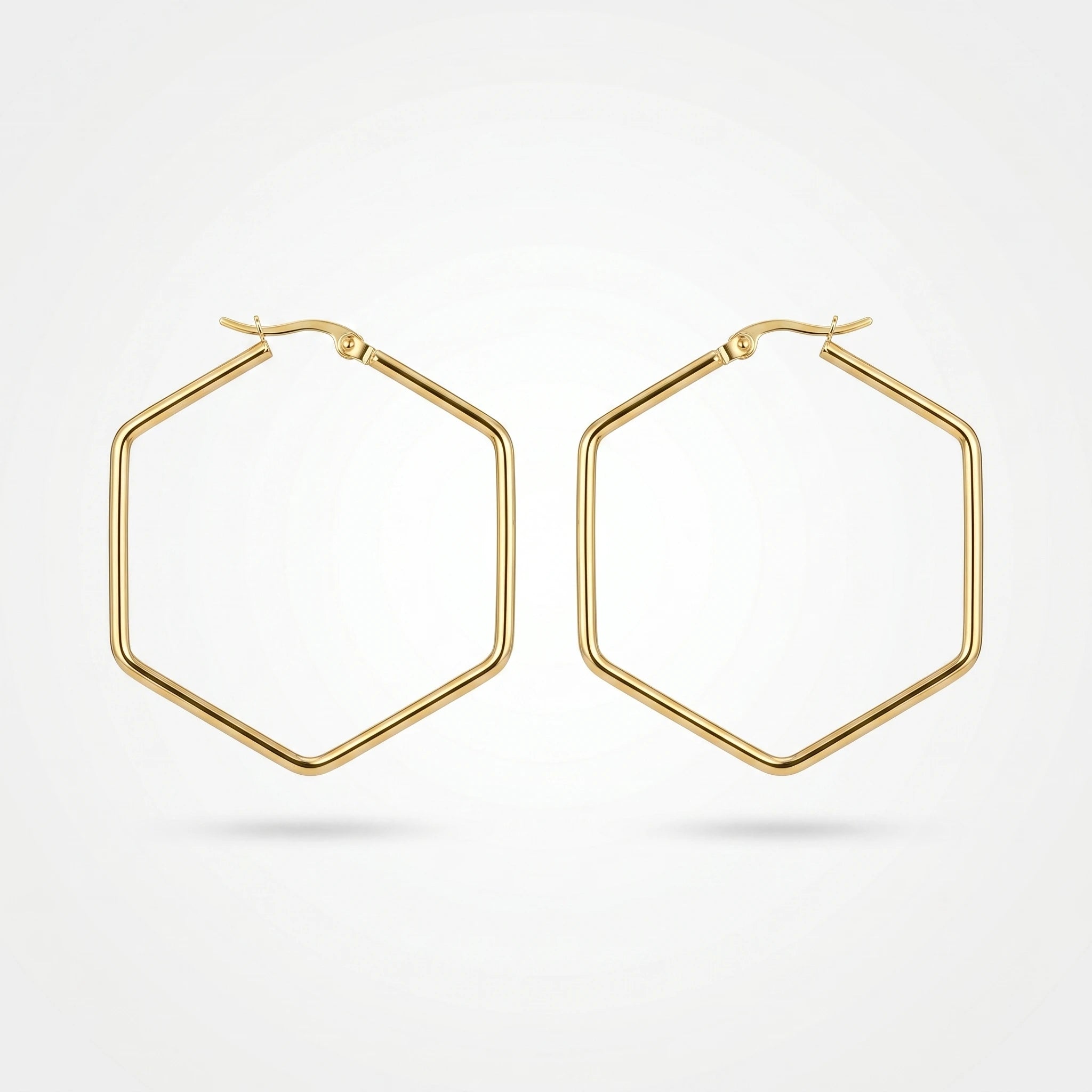 QIAOREN 12325 Trendy Geometric Hexagon Hoop Earrings Gold Stainless Steel Sleek Six Sided Polygon Large Hoops Women US EU