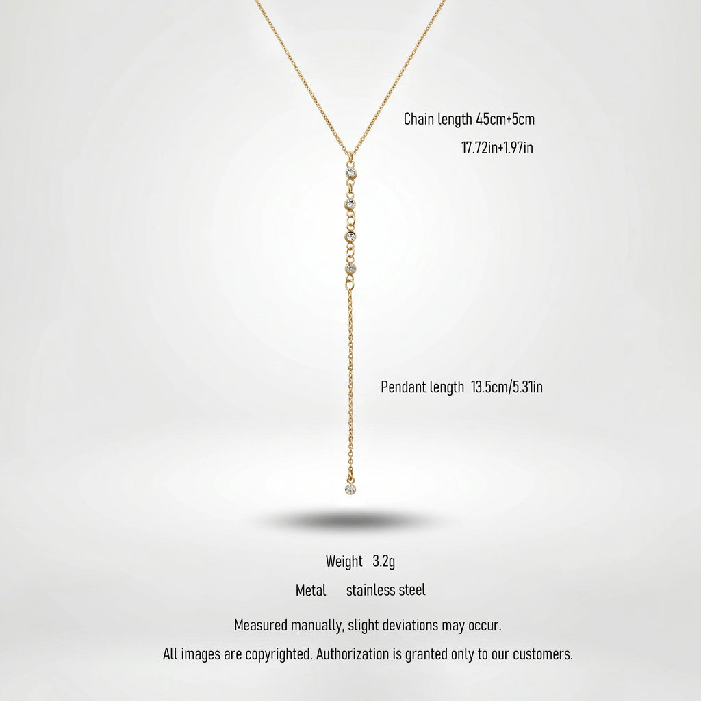 QIAOREN 10796 Minimalist Trendy Lariat Y Necklace Stainless Steel Gold Plated Non-Tarnish Layerable Unisex Daily Wear Jewelry