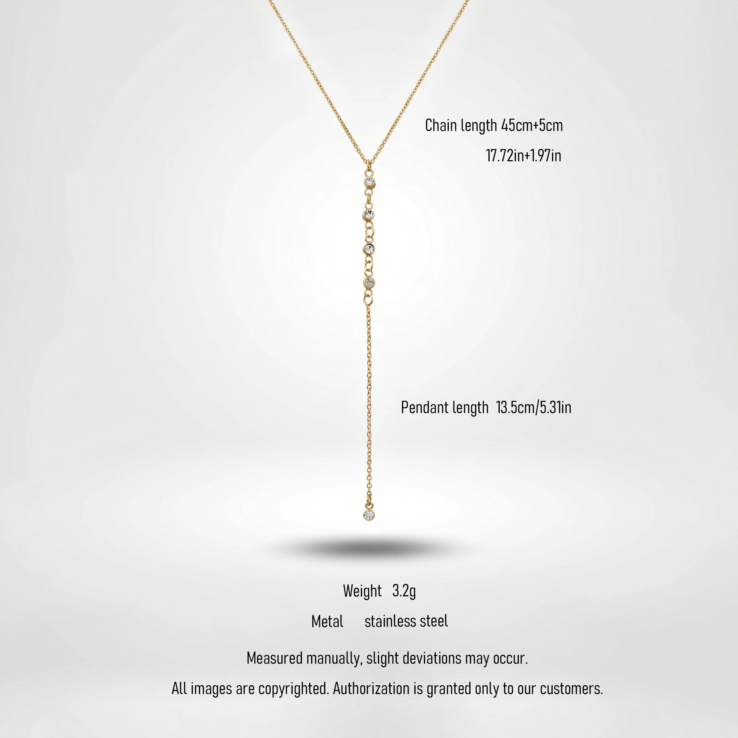 QIAOREN 10796 Minimalist Trendy Lariat Y Necklace Stainless Steel Gold Plated Non-Tarnish Layerable Unisex Daily Wear Jewelry