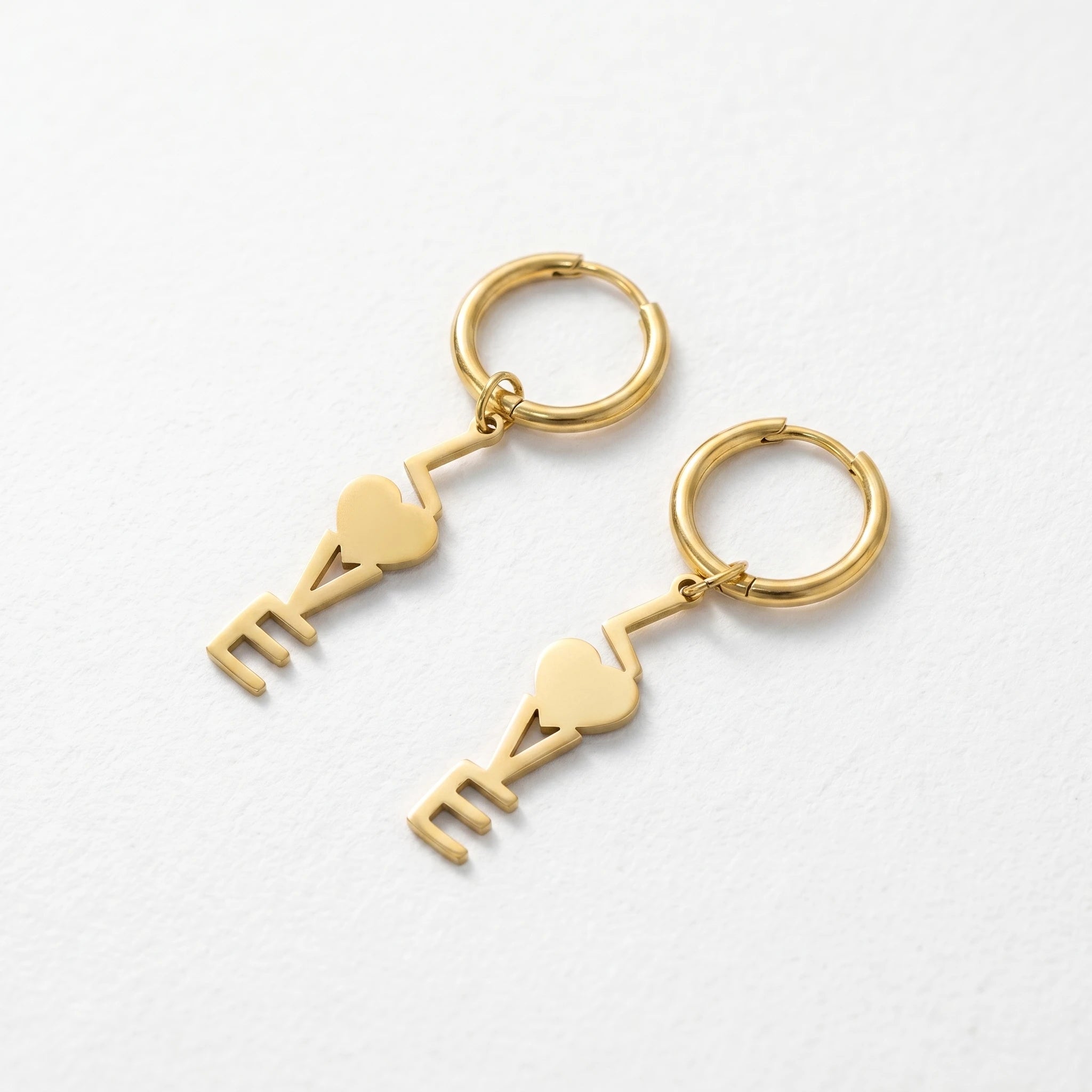 QIAOREN 11870  Gold LOVE Letter Huggie Hoop Earrings Stainless Steel Heart Initial Dangle Earrings Valentine Gift for Women US