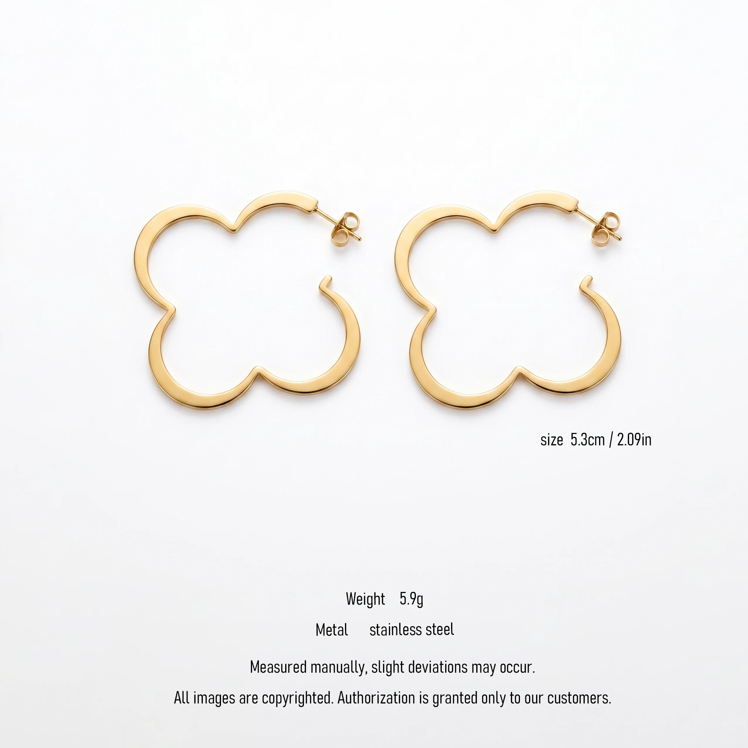 QIAOREN 10735 Gold/Silver Stainless Steel Clover Hoop Earrings, Tarnish Resistant Large Open Flower Statement Earrings