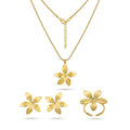 QIAOREN 11067 Luxury 18K Gold Plumed Flower Jewelry Set Stainless Steel Necklace Earrings Ring for Women Party