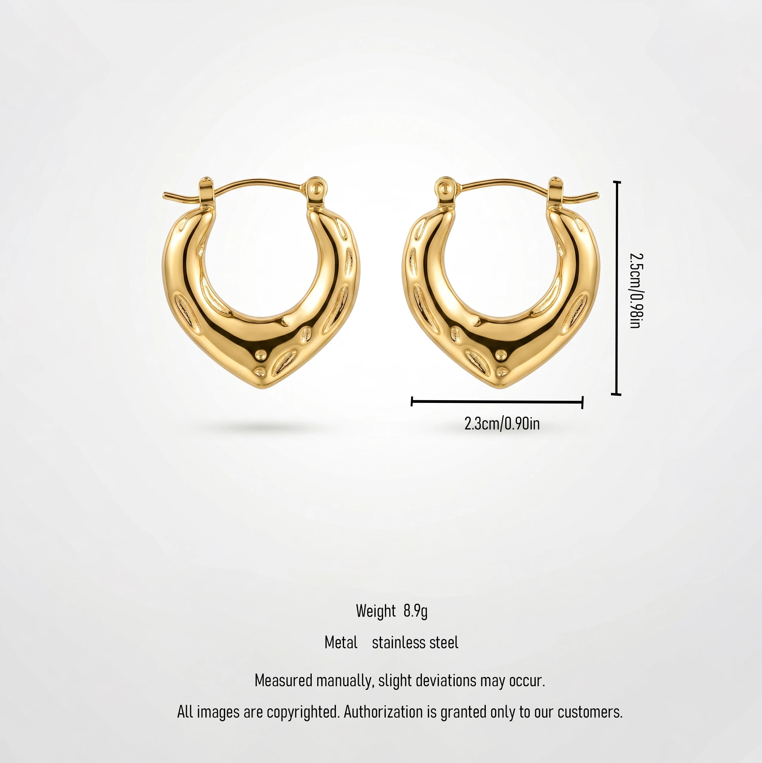 QIAOREN 12414 Elegant Quiet Luxury Sculptural Heart Hoops Gold Stainless Steel Textured Organic Grooves Statement Gift Women EU