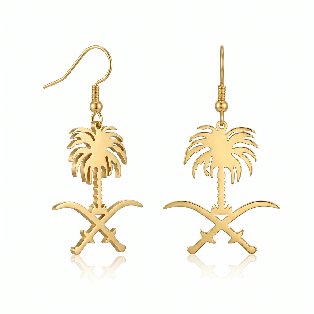 QIAOREN 10943 High Quality Women's Saudi Emblem Drop Stainless Steel 18K Gold Plated Tarnish Resistant Party Fashion Earrings