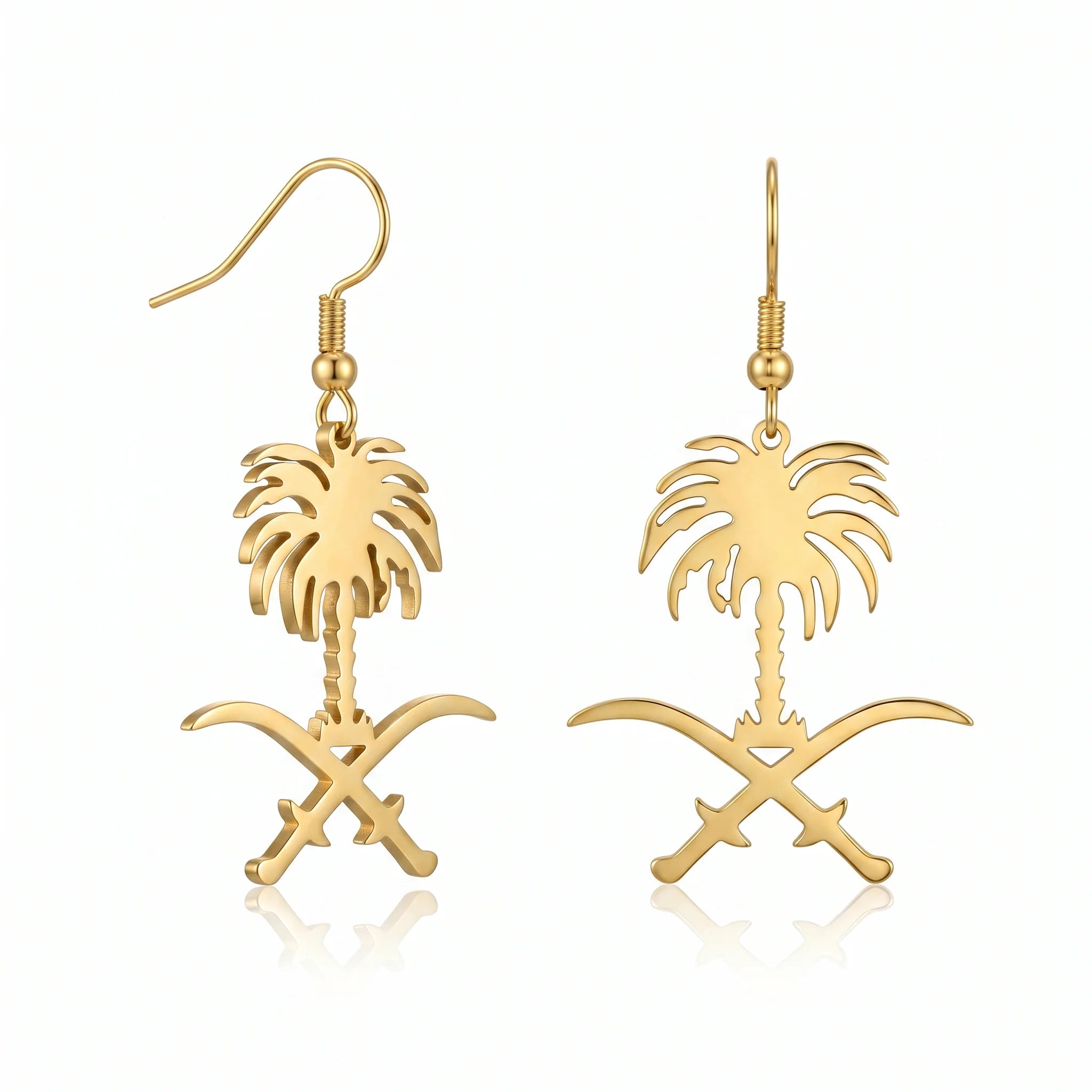 QIAOREN 10943 High Quality Women's Saudi Emblem Drop Stainless Steel 18K Gold Plated Tarnish Resistant Party Fashion Earrings