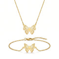 QIAOREN 12234 Trendy 2Pcs Hollow Butterfly Necklace Bracelet Set Gold Stainless Steel Filigree Aesthetic Jewelry for Women US EU