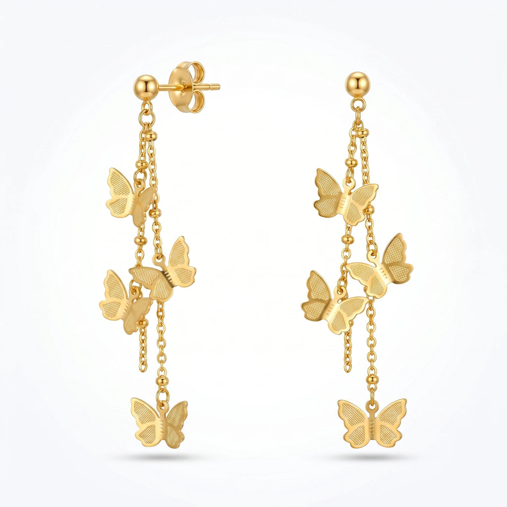 QIAOREN 10788 Dainty Long Tassel Butterfly Dangle Earrings 18K Gold Plated Stainless Steel Waterproof Non Tarnish Women Jewelry