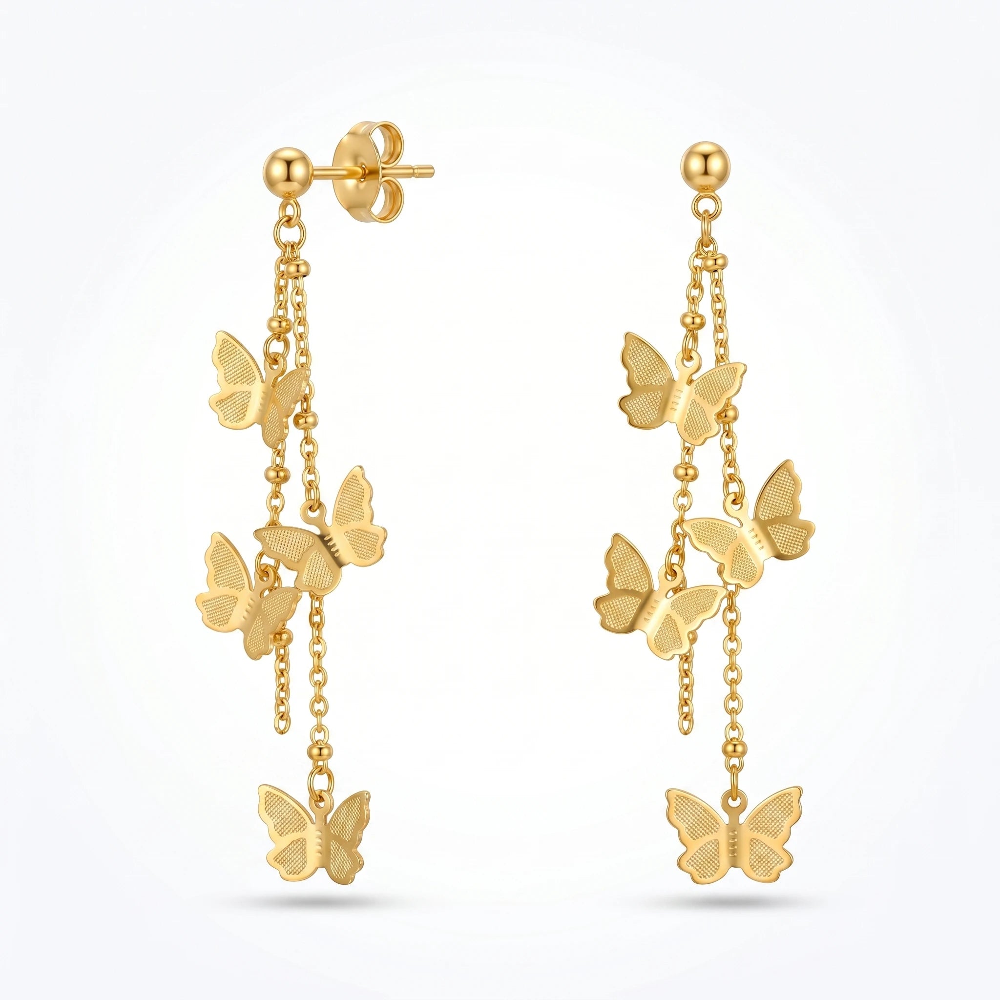 QIAOREN 10788 Dainty Long Tassel Butterfly Dangle Earrings 18K Gold Plated Stainless Steel Waterproof Non Tarnish Women Jewelry