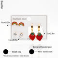 QIAOREN 14530 Waterproof Stainless Steel Strawberry Earrings Set Rainbow Hoop Stud Earrings CZ Crystal Jewelry Women