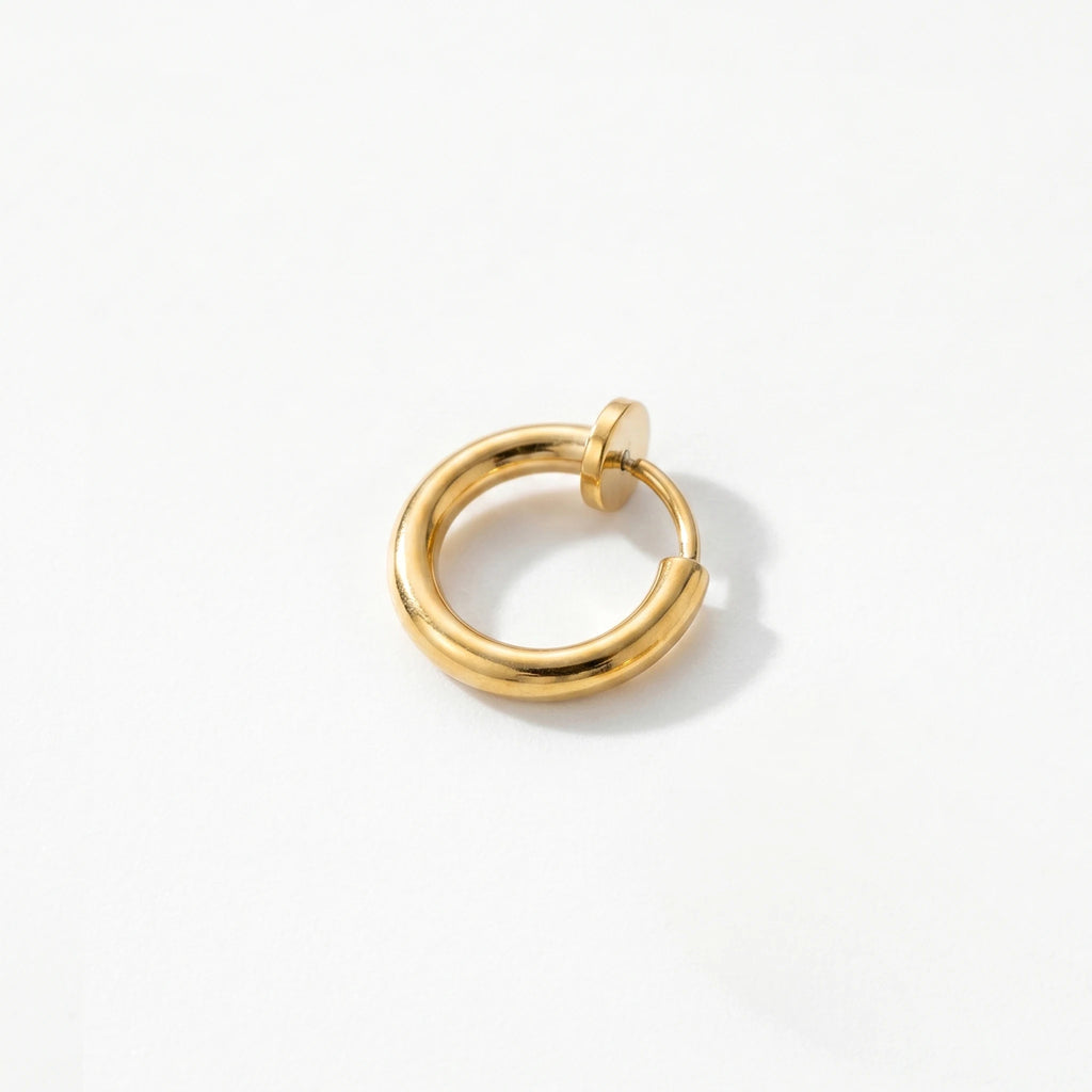 QIAOREN 12593 Timeless Shiny Thick Tube Flat Back Screw Hoops Stainless Steel 18K Gold Hypoallergenic Piercing Jewelry Gift