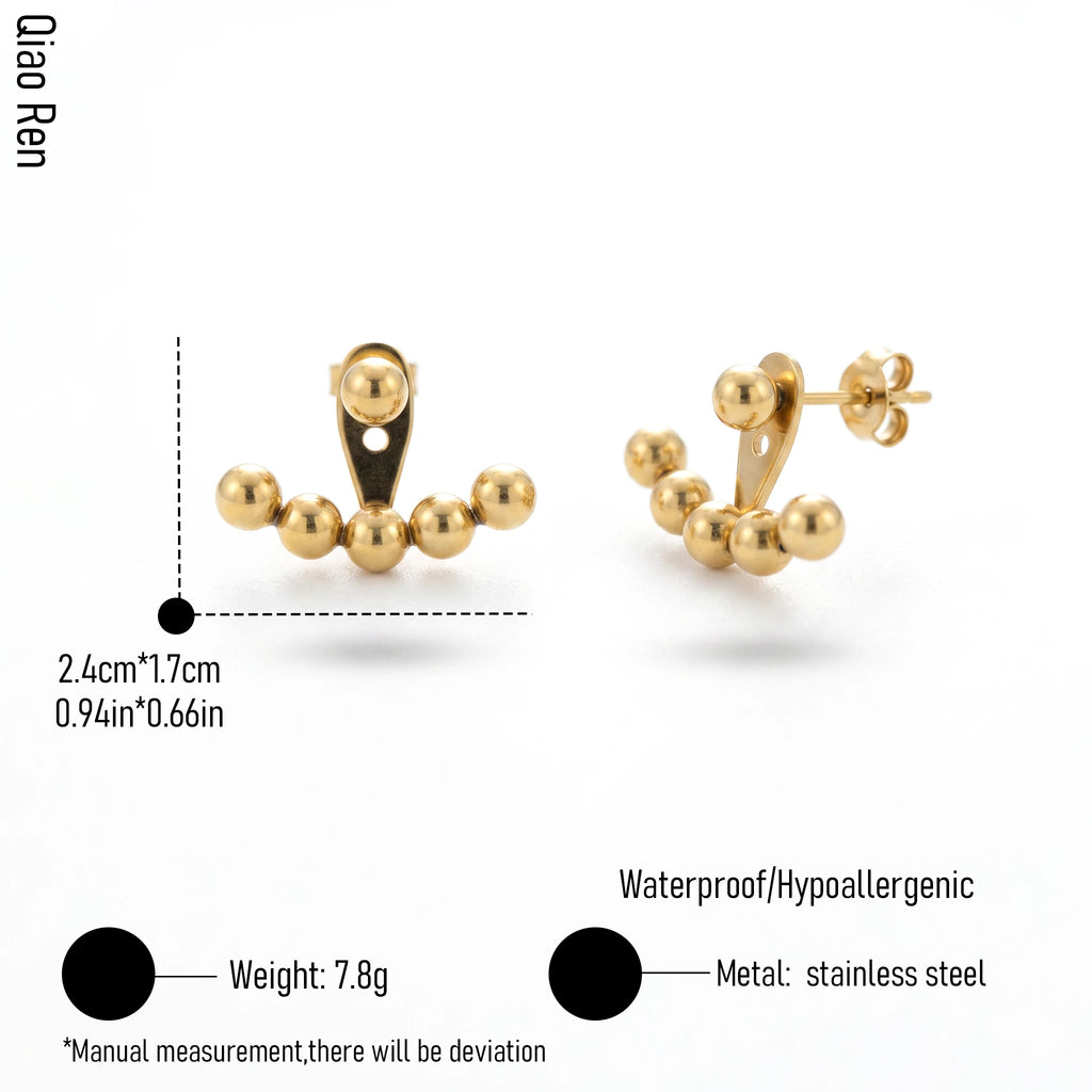 QIAOREN 14073 Curved Bead Line Stud Earrings, Arch Shape Ball Cluster Ear Stud Jewelry Gift for Daily Fashion Outfits